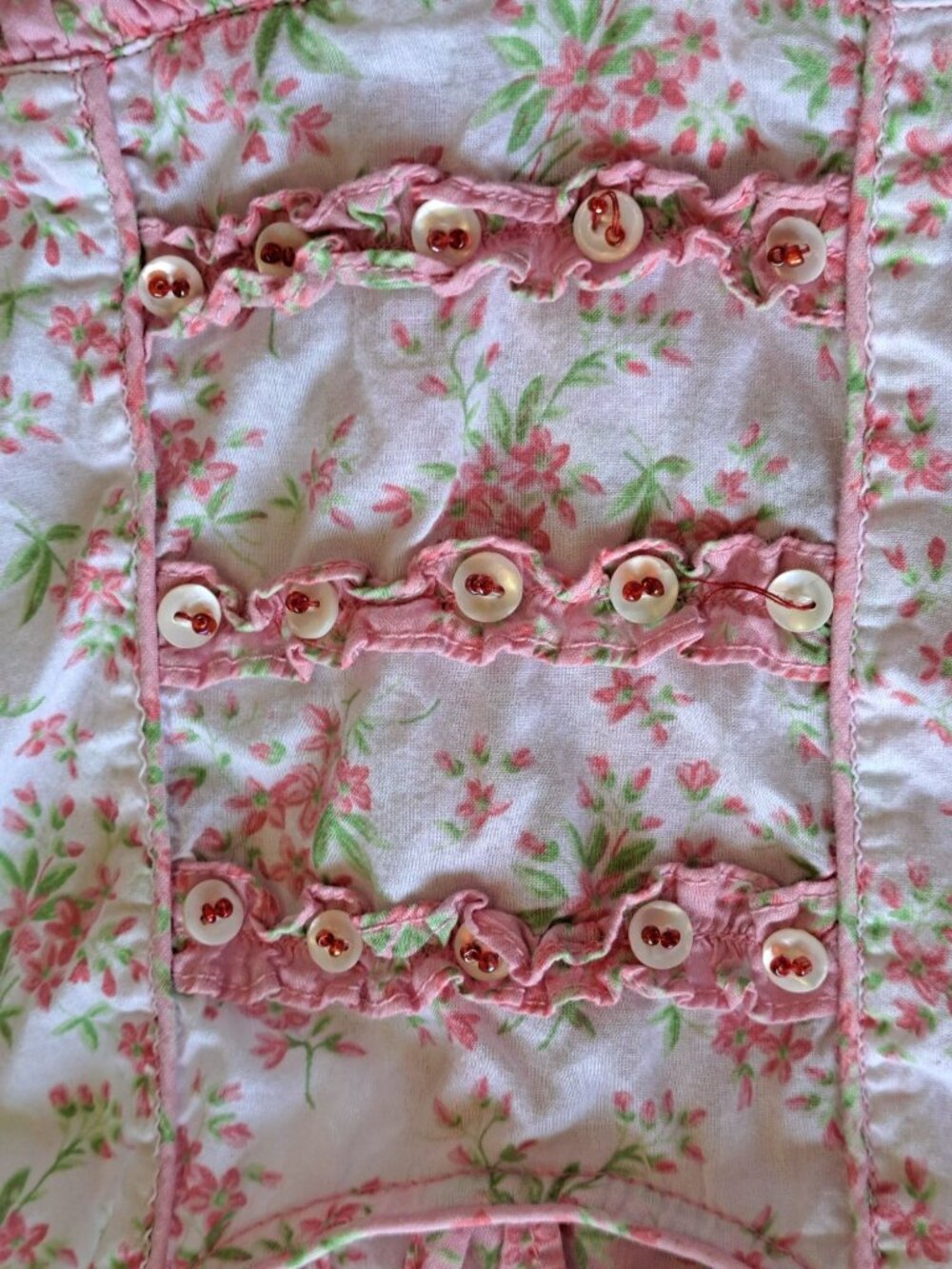 Corneloki Pink Floral Toddler Dress Ruffle Trim Button Size 2 Cotton Cottage - Picture 4 of 11